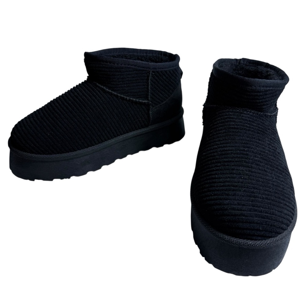 DL 1990 Dirty Laundry Ribbed Platform Shearling Boots | Black | Women’s 7 EUC